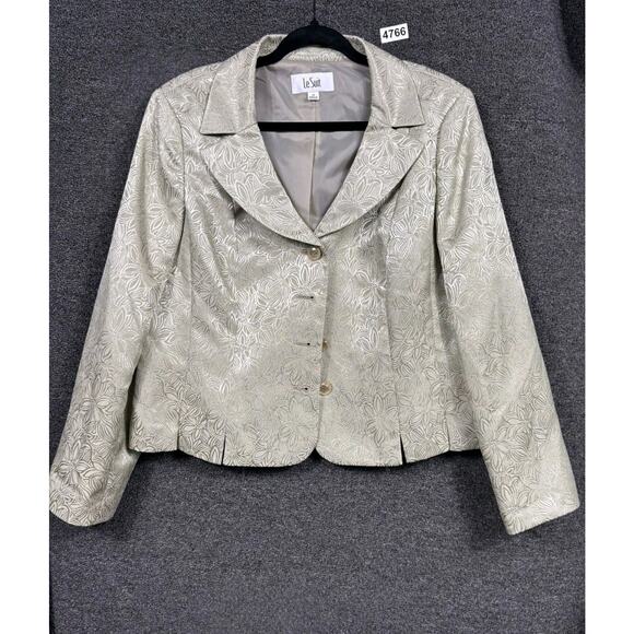 Le Suit Floral Jacquard Blazer Jacket Womens Size 18 Light Cream Four Buttons - Picture 1 of 8